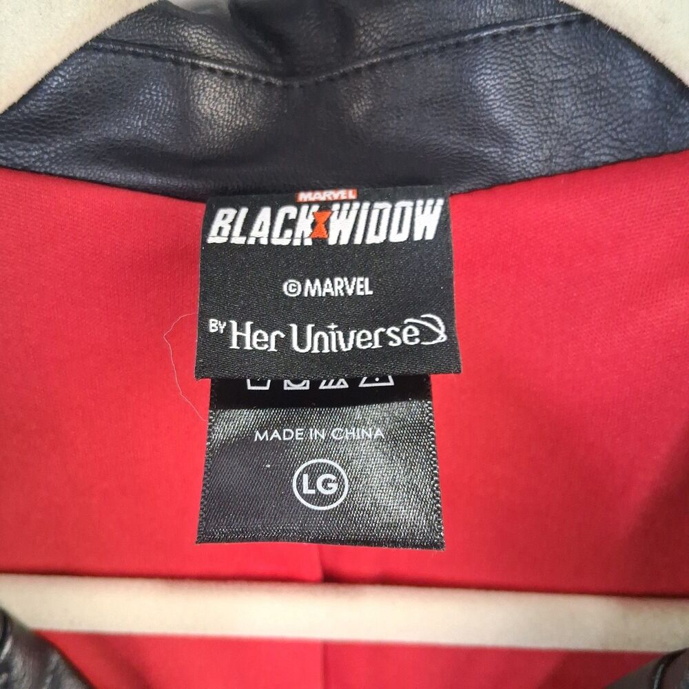 Marvel Black Widow Her Universe Moto Jacket Black Gold Faux Leather Ss L Junior - Picture 3 of 16